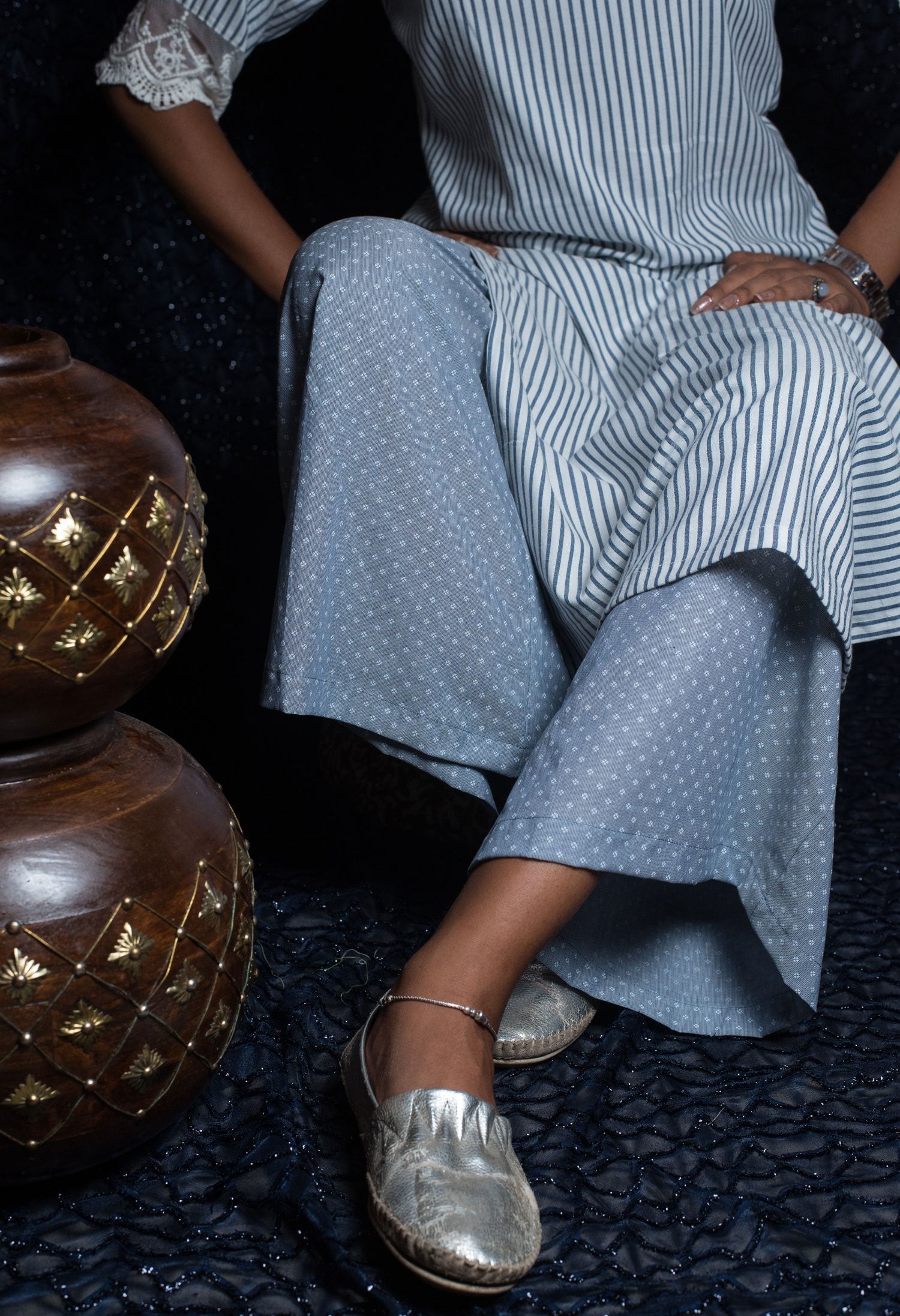 White And Blue Color Cotton Kurti - Naksheband