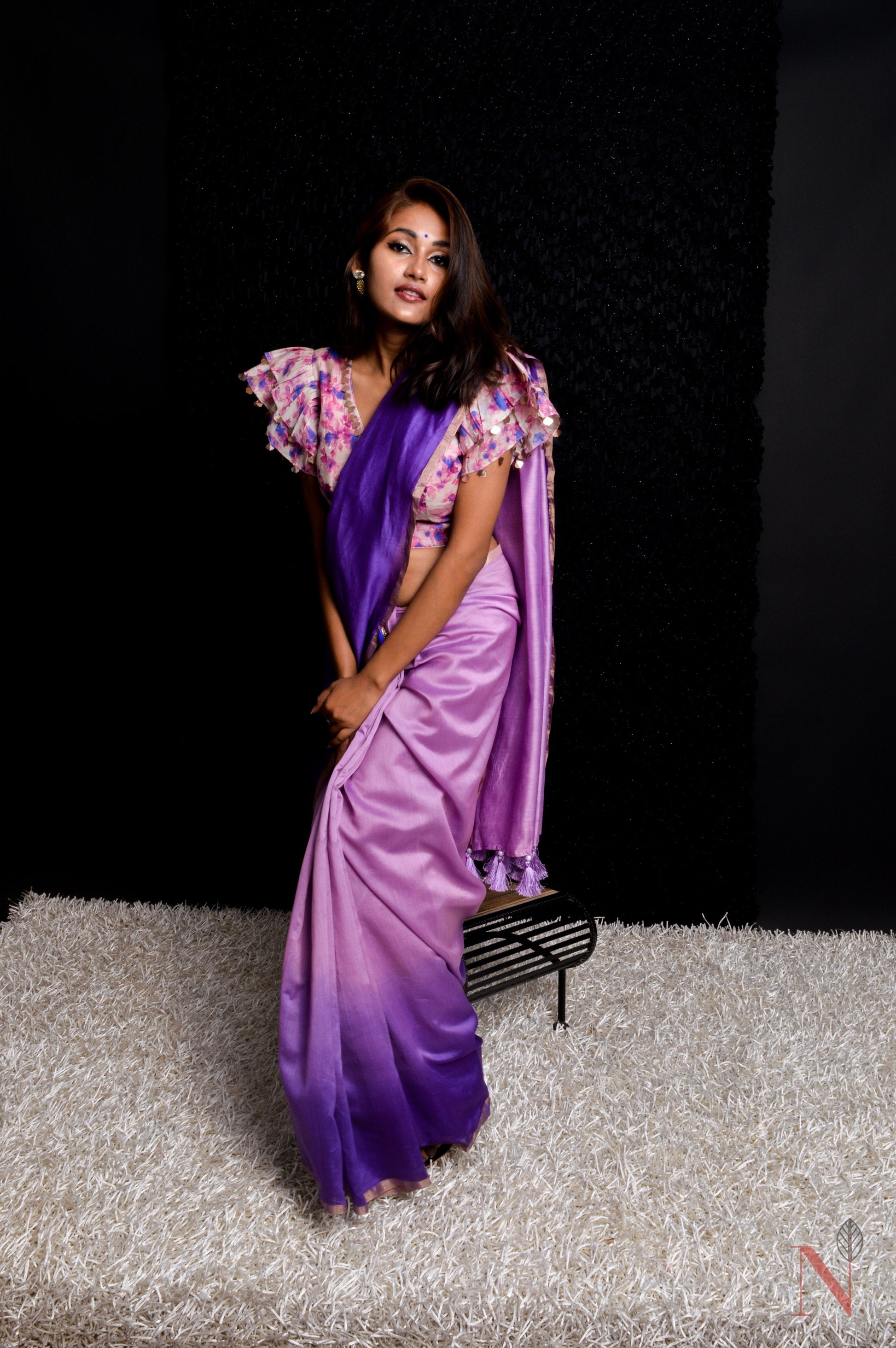 Purple With Violet Color Designer Pure Silk Chanderi Saree - Perse - Naksheband