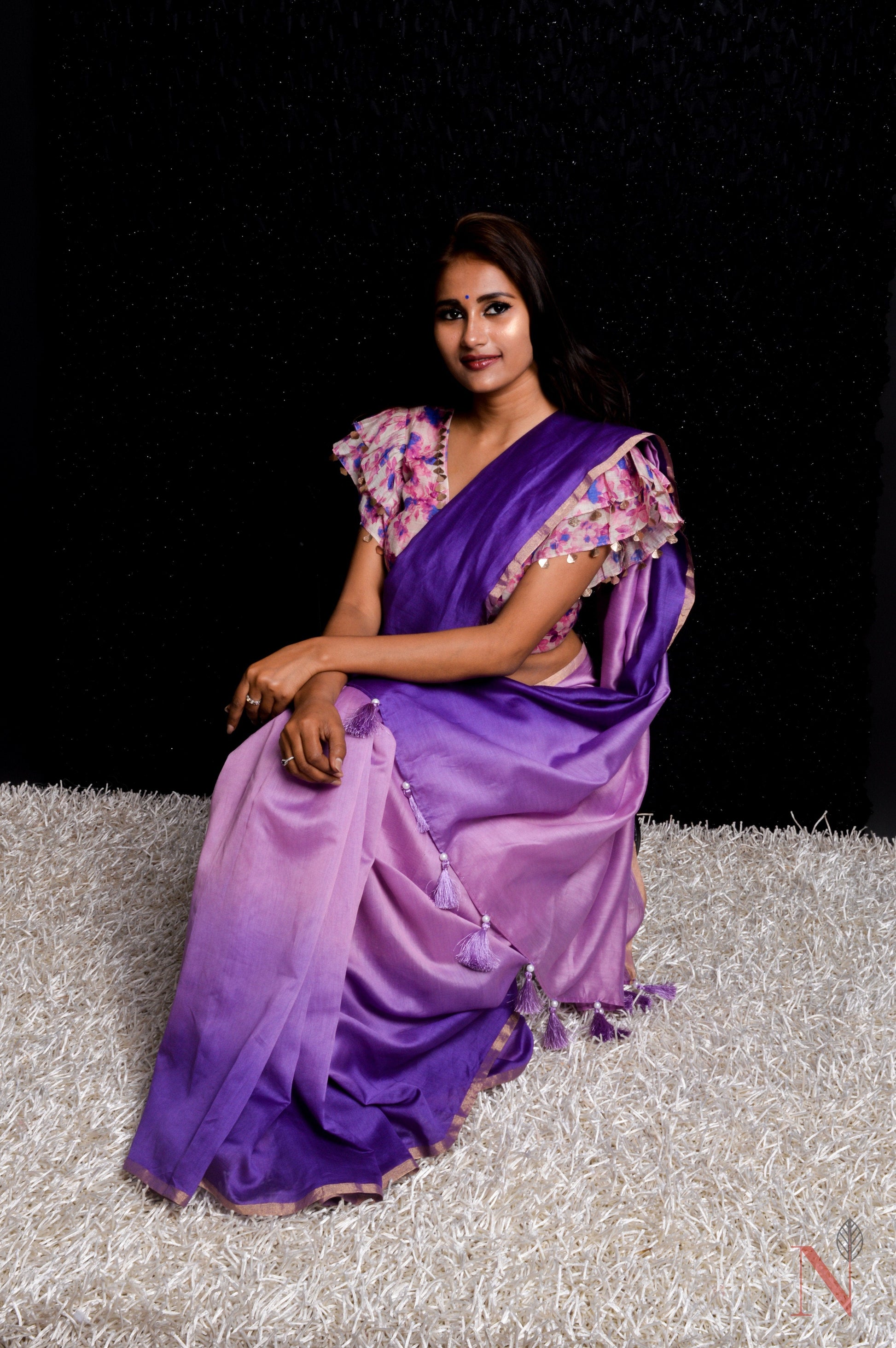 Purple With Violet Color Designer Pure Silk Chanderi Saree - Perse - Naksheband