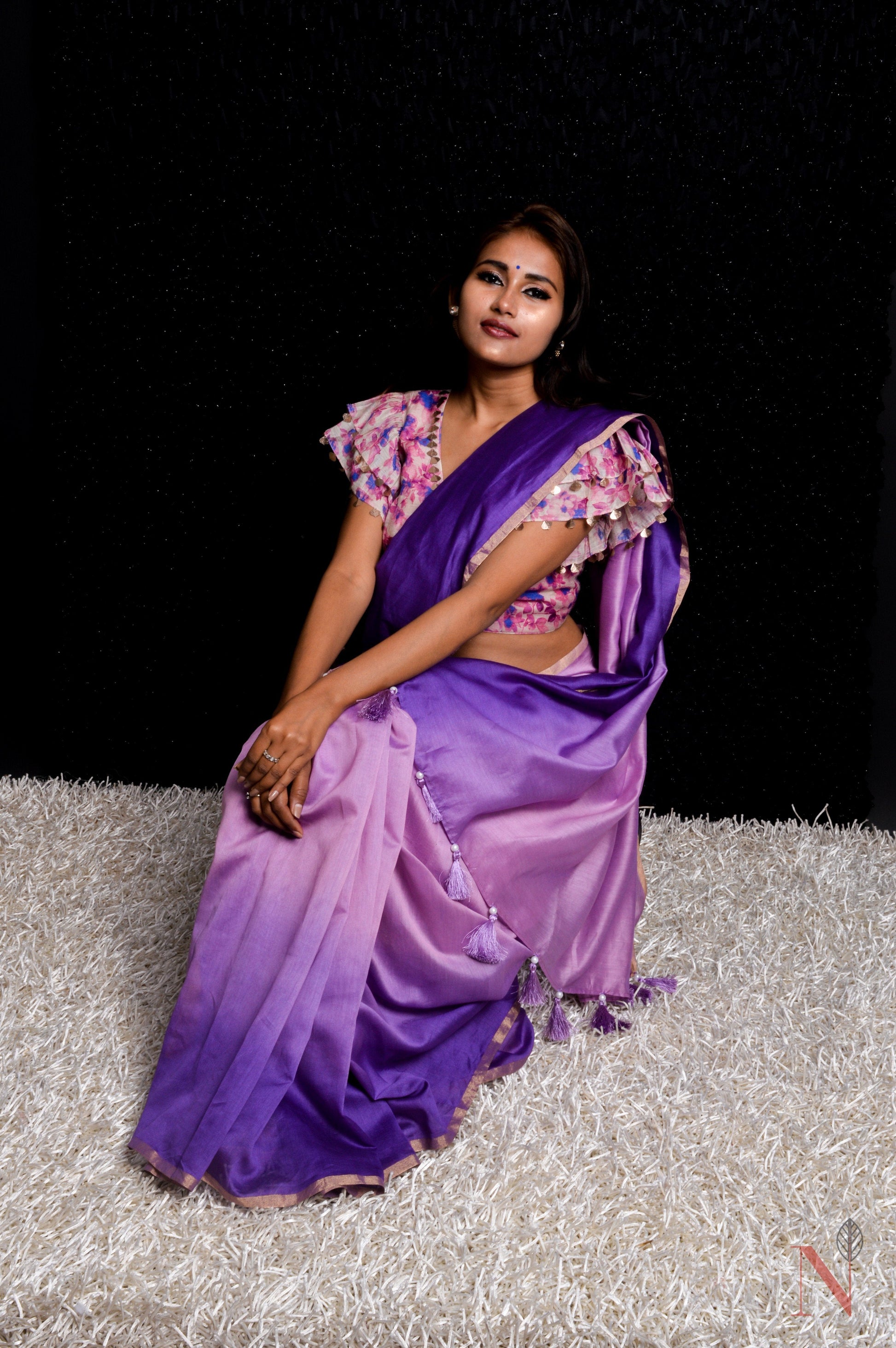 Purple With Violet Color Designer Pure Silk Chanderi Saree - Perse - Naksheband