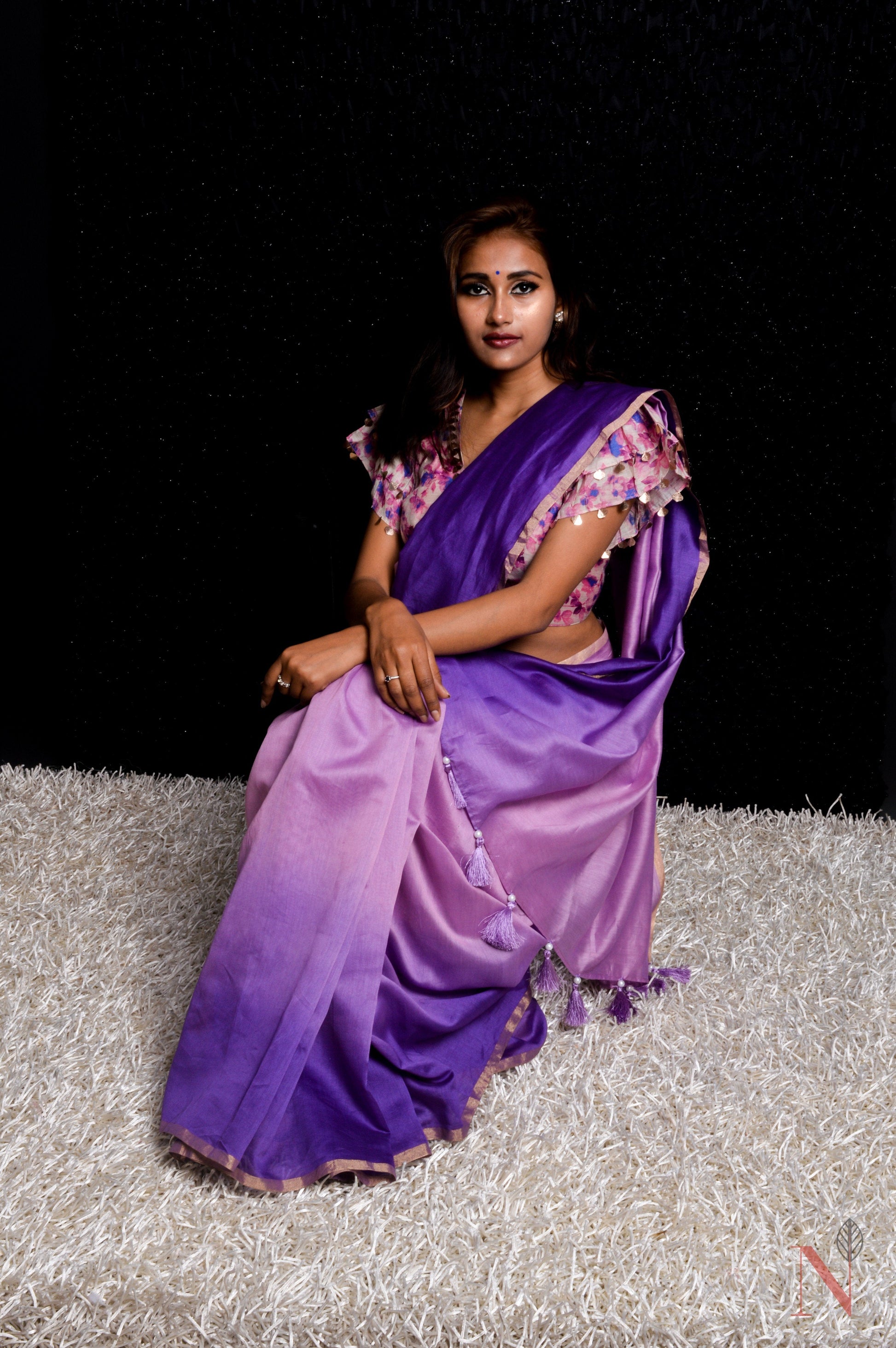 Purple With Violet Color Designer Pure Silk Chanderi Saree - Perse - Naksheband
