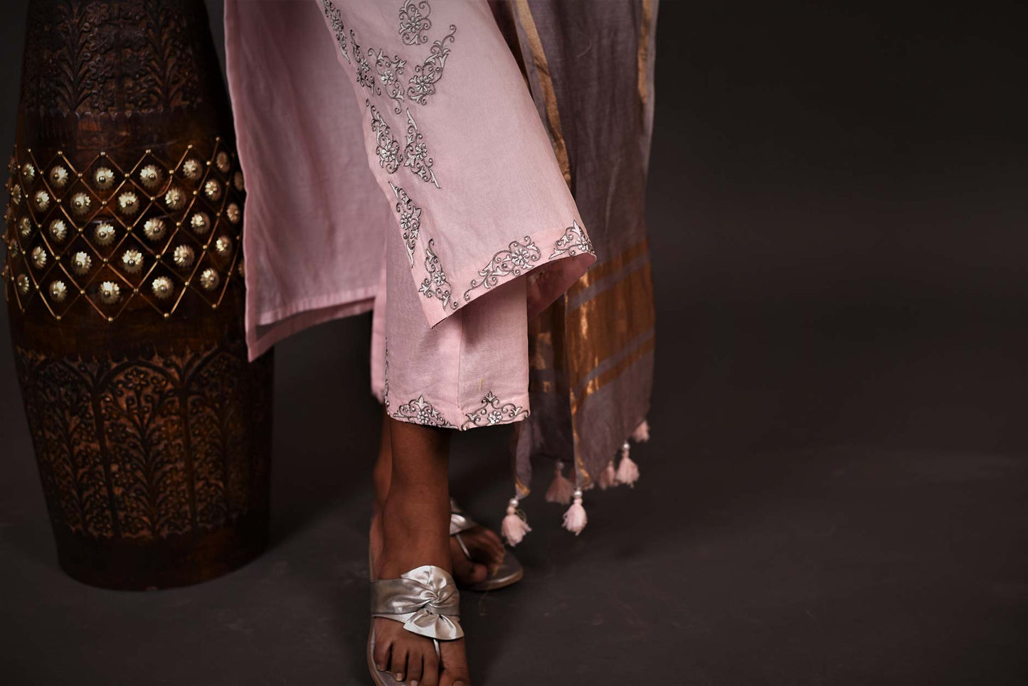 Lemonade Pink Color Lemonade Silk Chanderi Designer Suit Set - Orchid - Naksheband