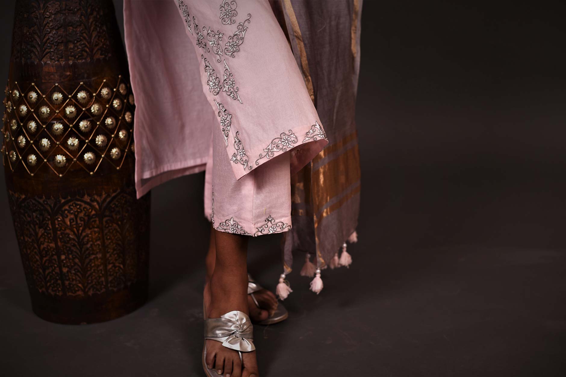 Lemonade Pink Color Lemonade Silk Chanderi Designer Suit Set - Orchid - Naksheband