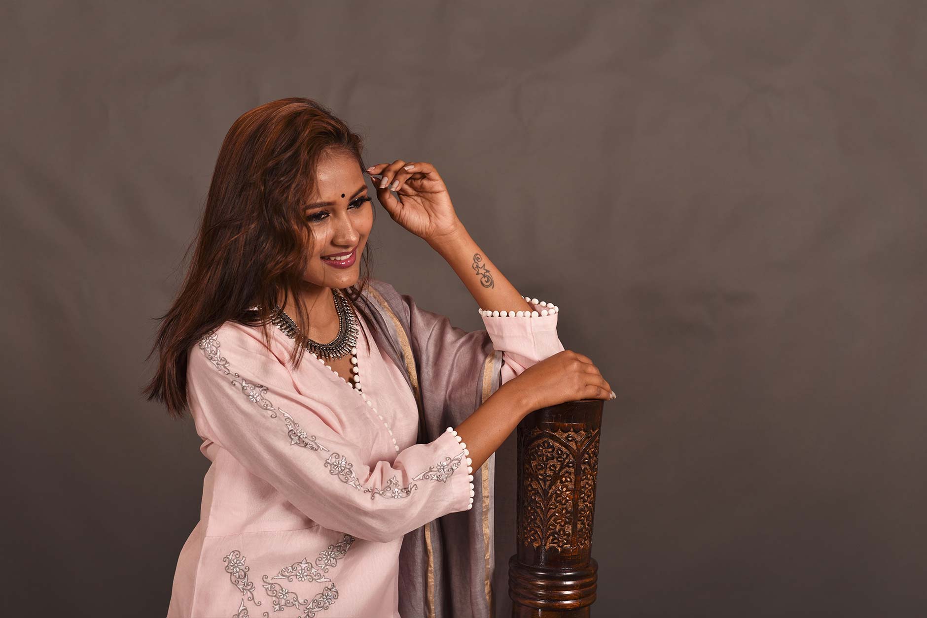 Lemonade Pink Color Lemonade Silk Chanderi Designer Suit Set - Orchid - Naksheband
