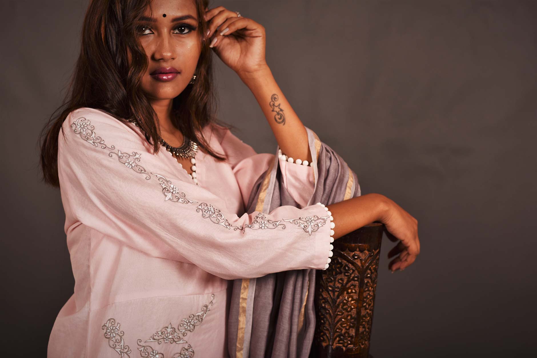 Lemonade Pink Color Lemonade Silk Chanderi Designer Suit Set - Orchid - Naksheband