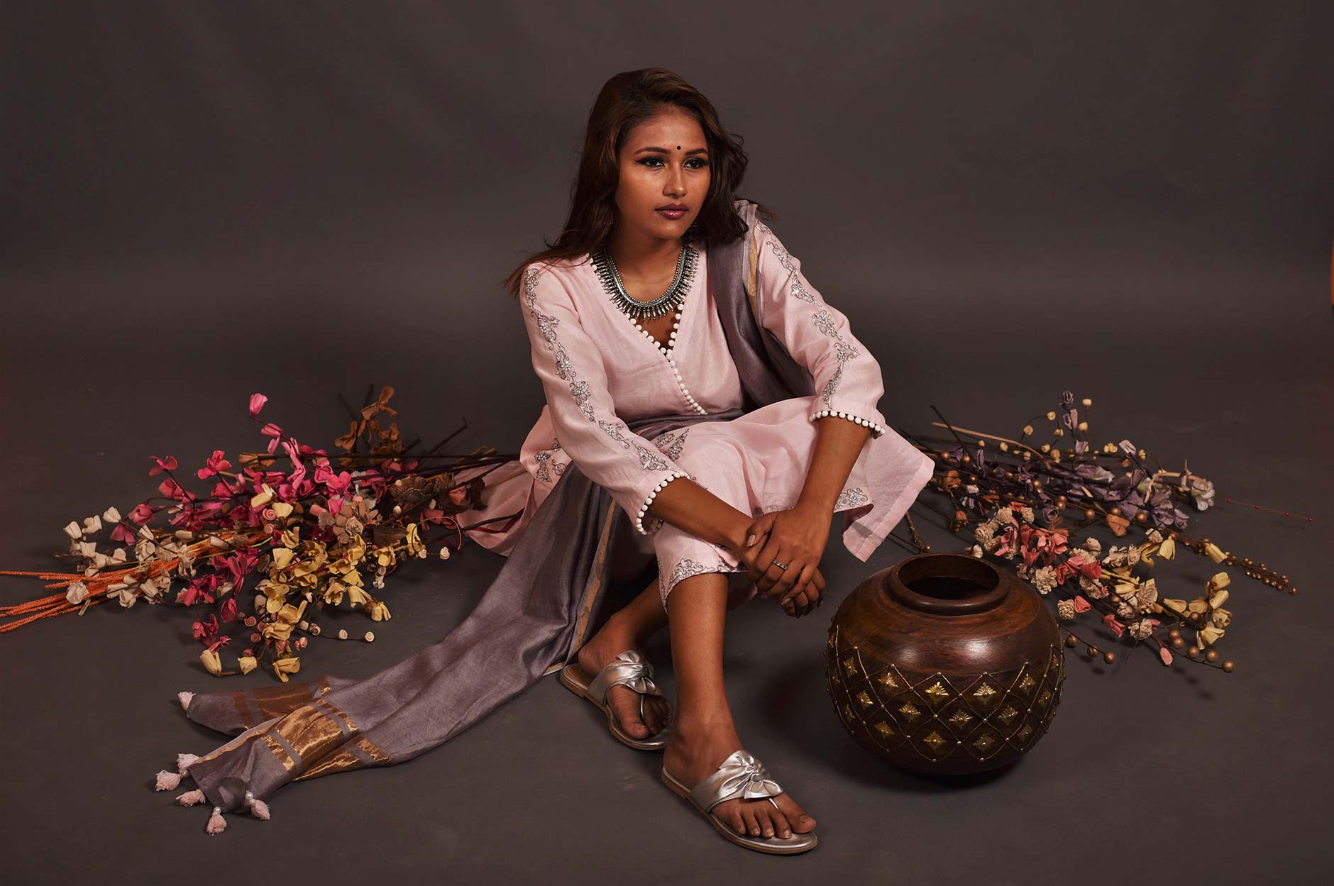 Lemonade Pink Color Lemonade Silk Chanderi Designer Suit Set - Orchid - Naksheband