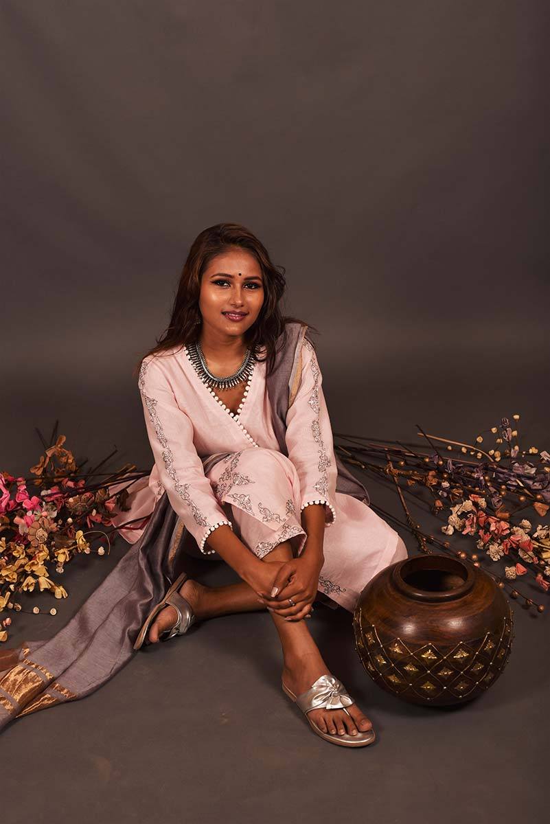 Lemonade Pink Color Lemonade Silk Chanderi Designer Suit Set - Orchid - Naksheband
