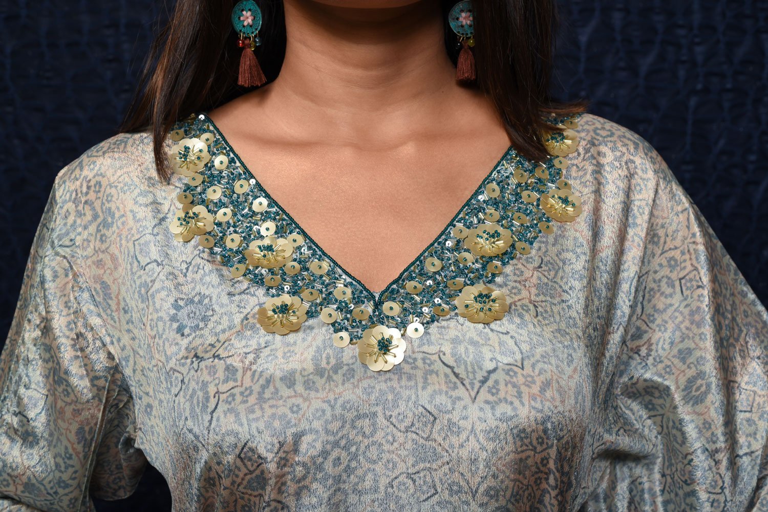 Greyish Blue With Turquoise Color Designer Suit Set - Midnight - Naksheband