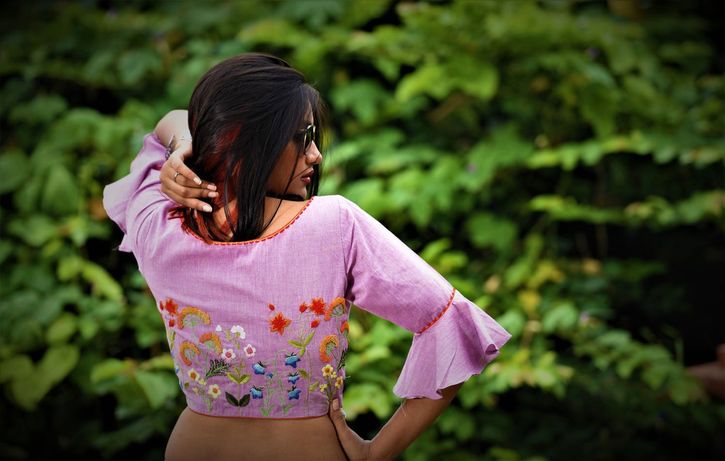 Pastel Purple Color Designer Pure Cotton Blouse - Periwinkle - Naksheband