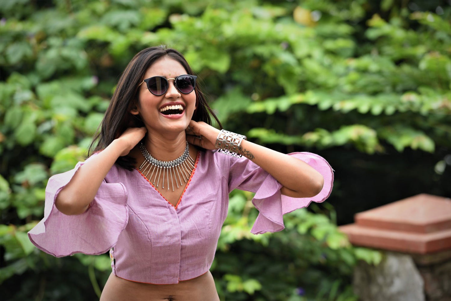 Pastel Purple Color Designer Pure Cotton Blouse - Periwinkle - Naksheband