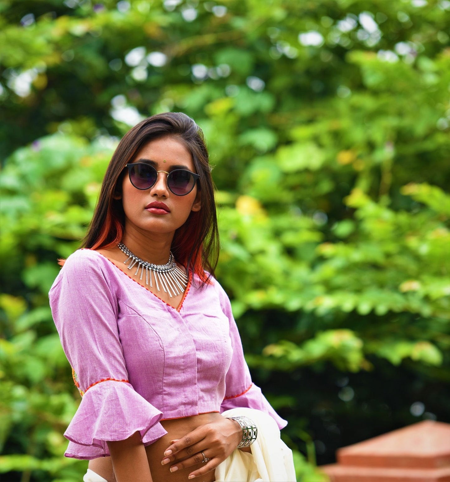 Pastel Purple Color Designer Pure Cotton Blouse - Periwinkle - Naksheband