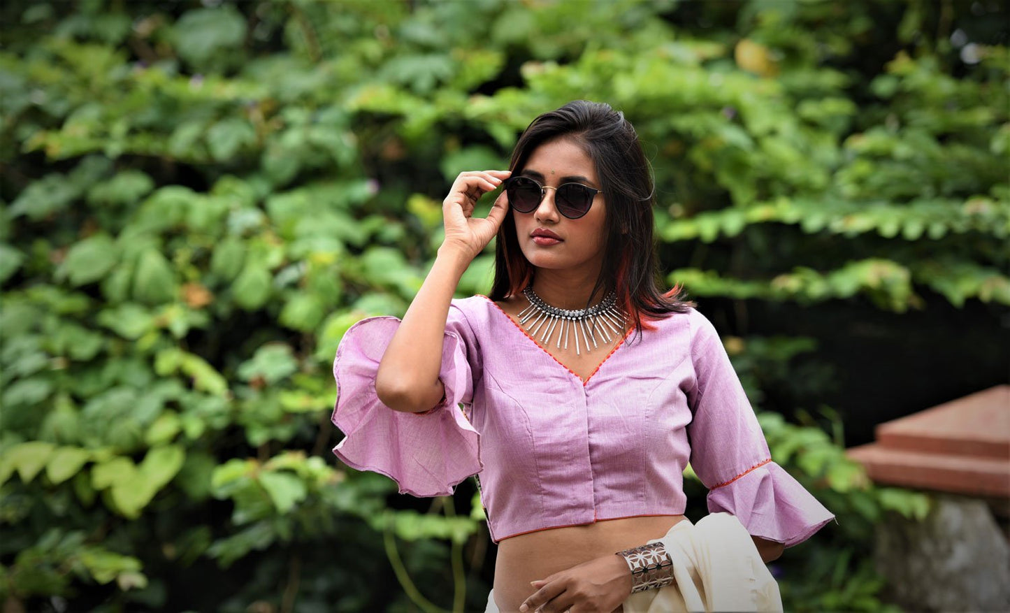 Pastel Purple Color Designer Pure Cotton Blouse - Periwinkle - Naksheband