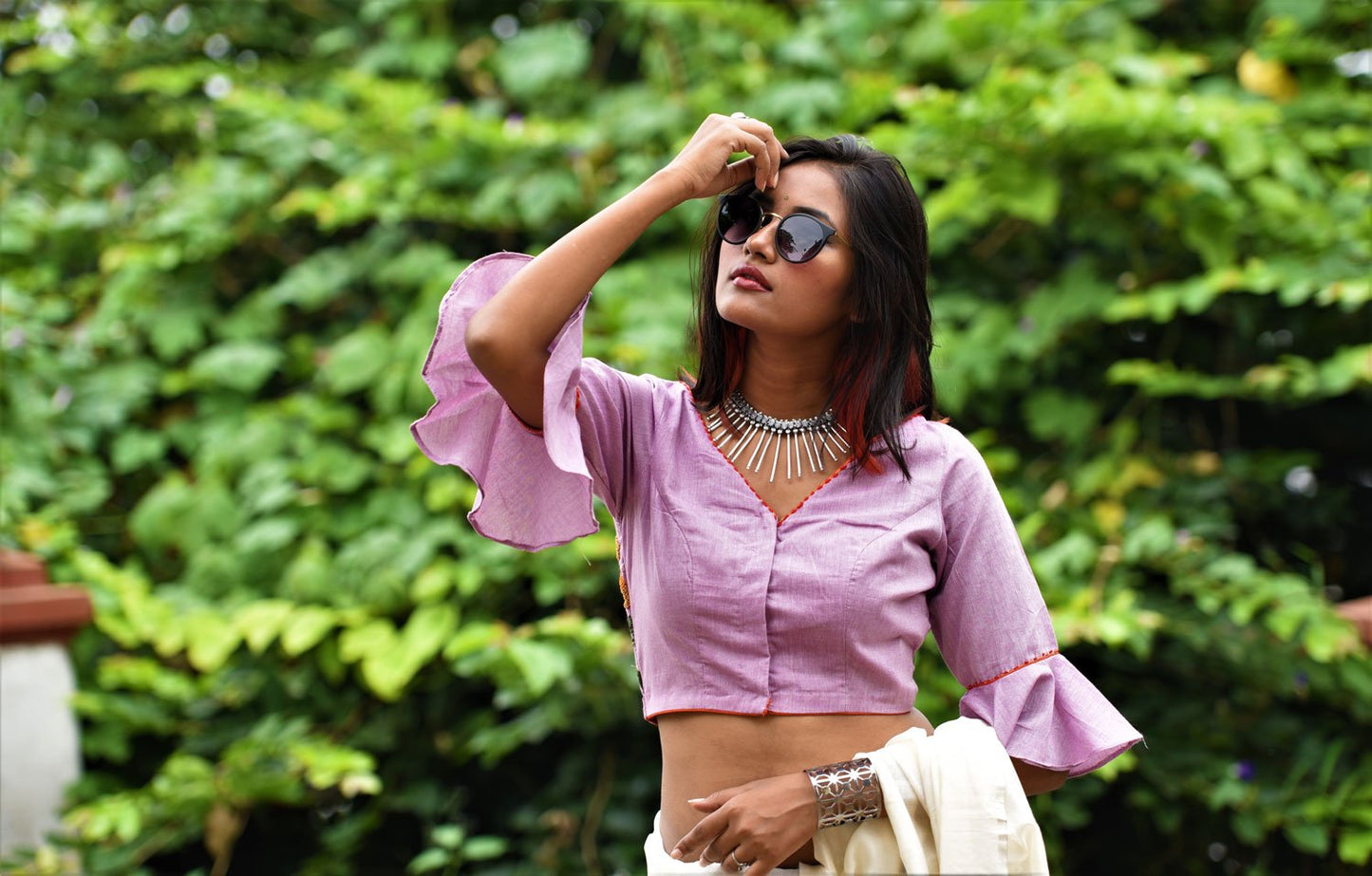 Pastel Purple Color Designer Pure Cotton Blouse - Periwinkle - Naksheband