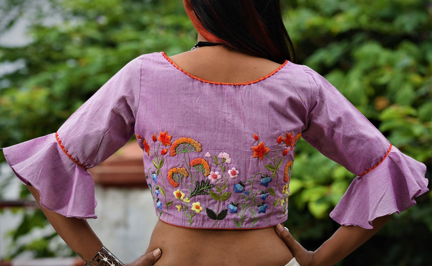 Pastel Purple Color Designer Pure Cotton Blouse - Periwinkle - Naksheband