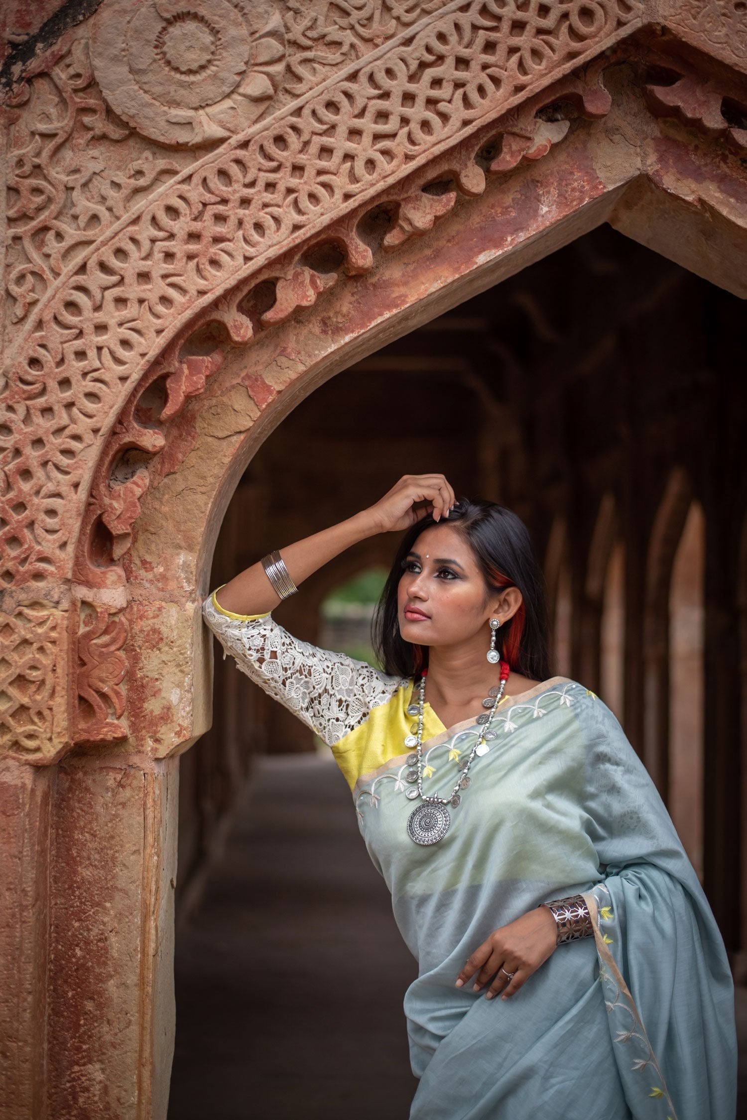Grey Color  Designer Pure Silk Chanderi Saree - Sunny Side - Naksheband