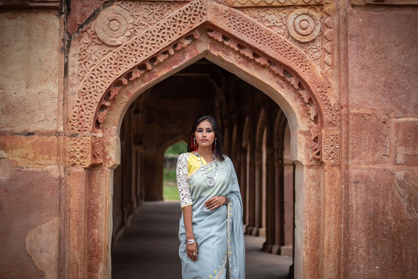 Grey Color Designer Pure Silk Chanderi Saree - SunnySide - Naksheband