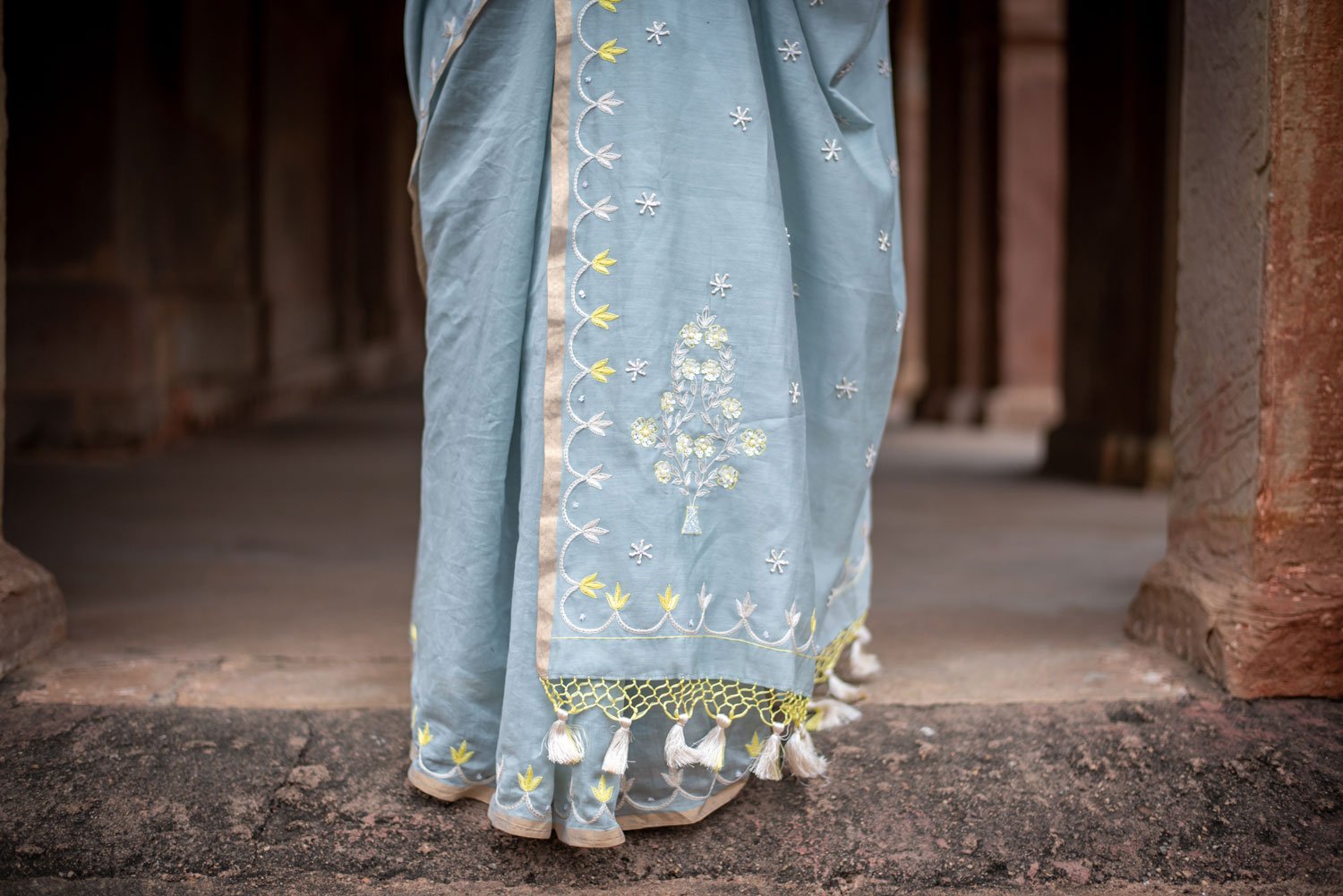 Grey Color  Designer Pure Silk Chanderi Saree - Sunny Side - Naksheband
