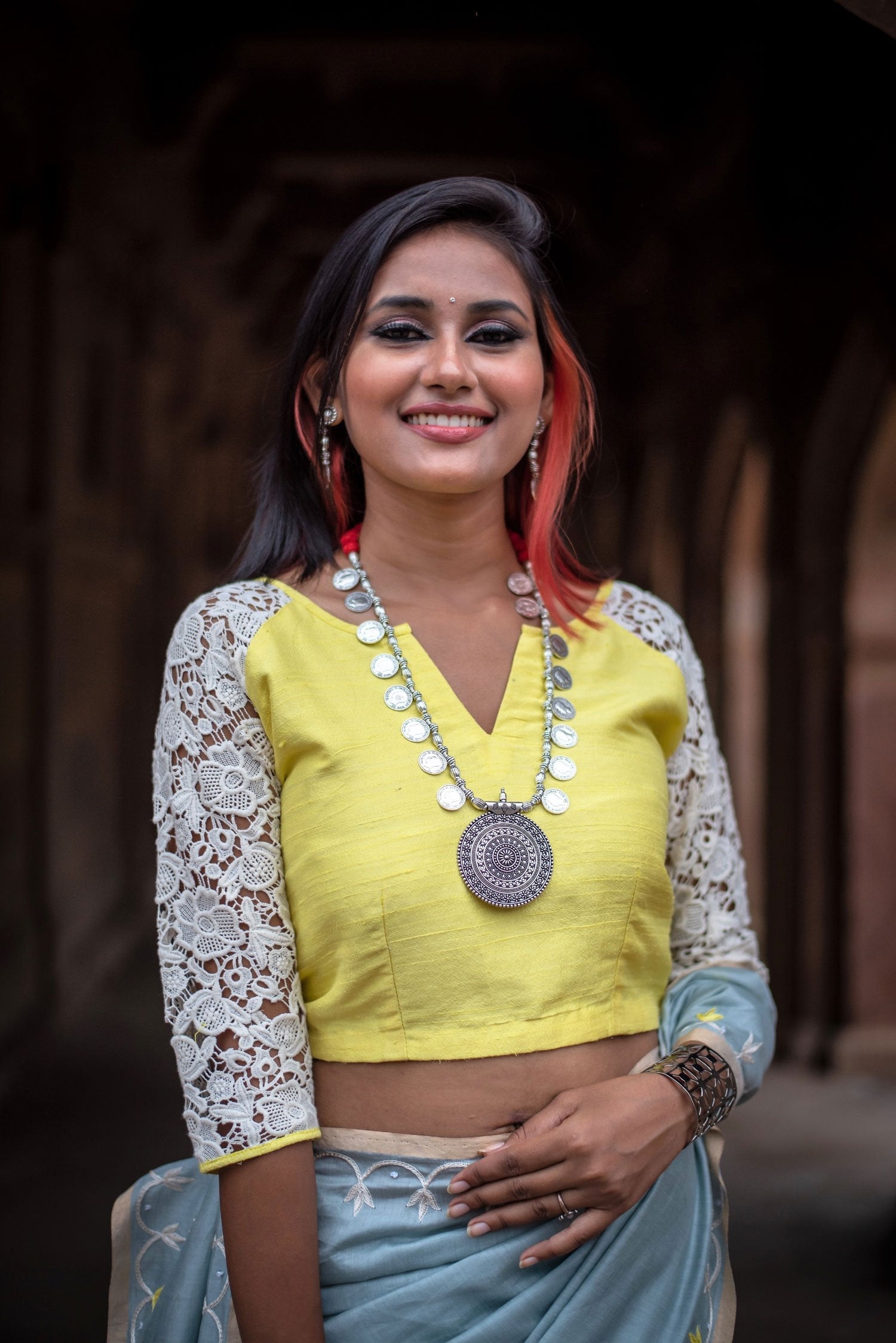 Grey Color  Designer Pure Silk Chanderi Saree - Sunny Side - Naksheband