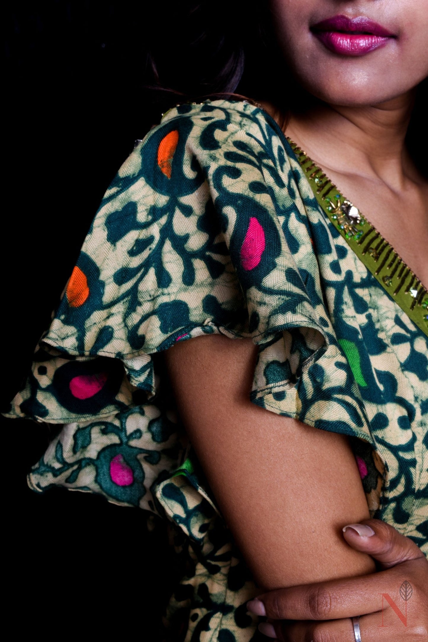 Olive Color With Prints Indowestern Designer Plazzo Top Set - Olive Drab - Naksheband