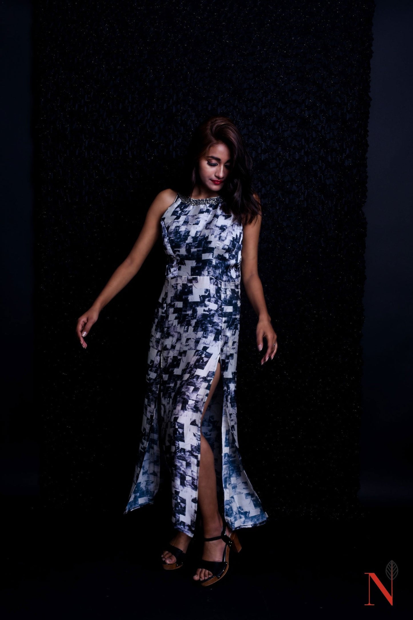Black And White Color Indowestern Designer One Piece Dress- Hellebore - Naksheband
