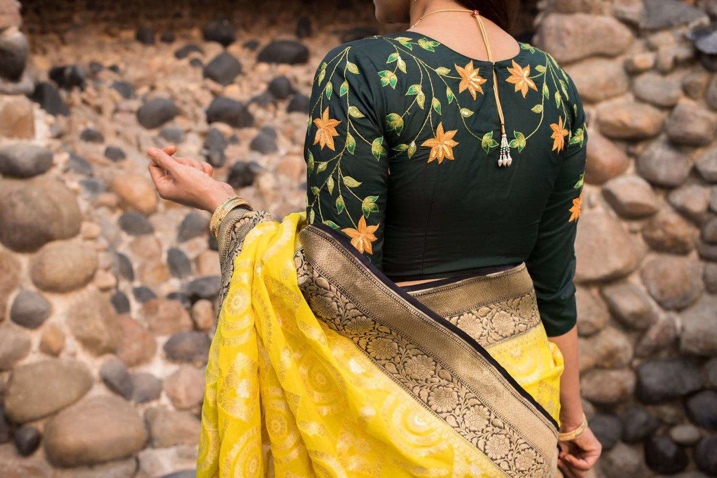 Emerald Green Color Pure Silk Embroidered Designer Blouse- Sacramento - Naksheband