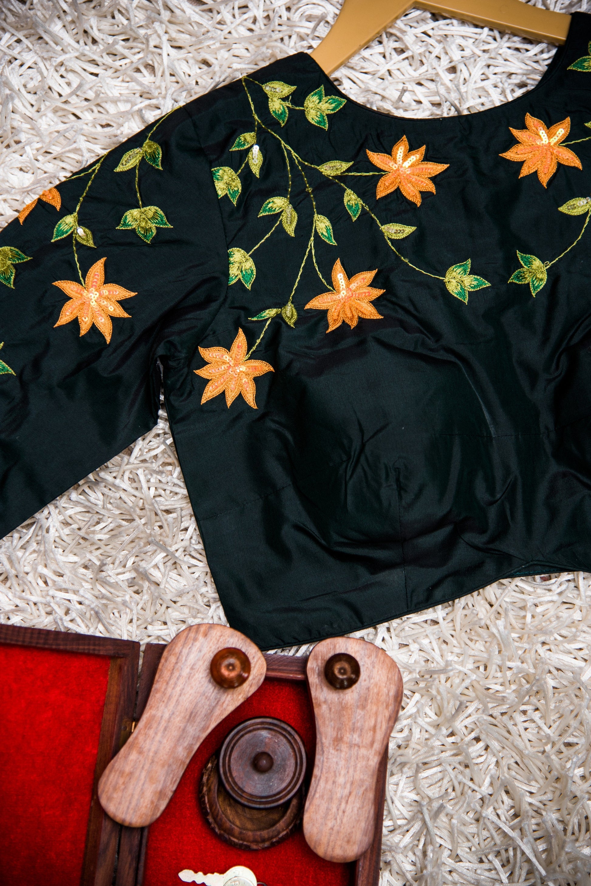 Emerald Green Color Pure Silk Embroidered Designer Blouse- Sacramento - Naksheband