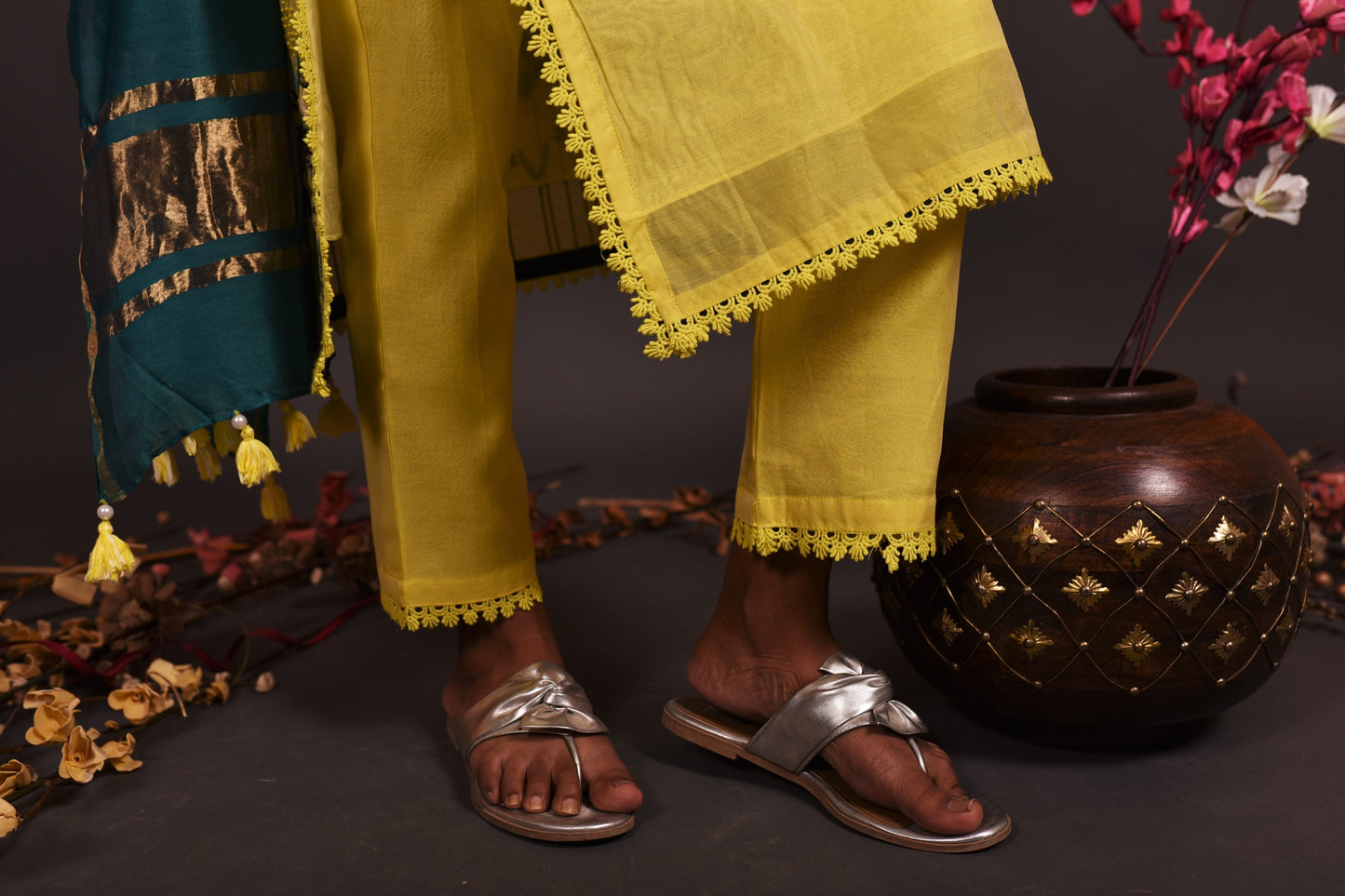 Pure Chanderi Silk Suit Set Embroidery - Calla - Naksheband