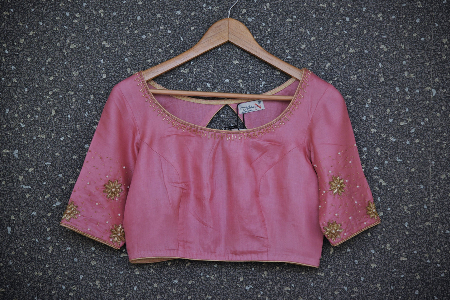 Pure Silk Embroidered Designer blouse - Summer Rose - Naksheband