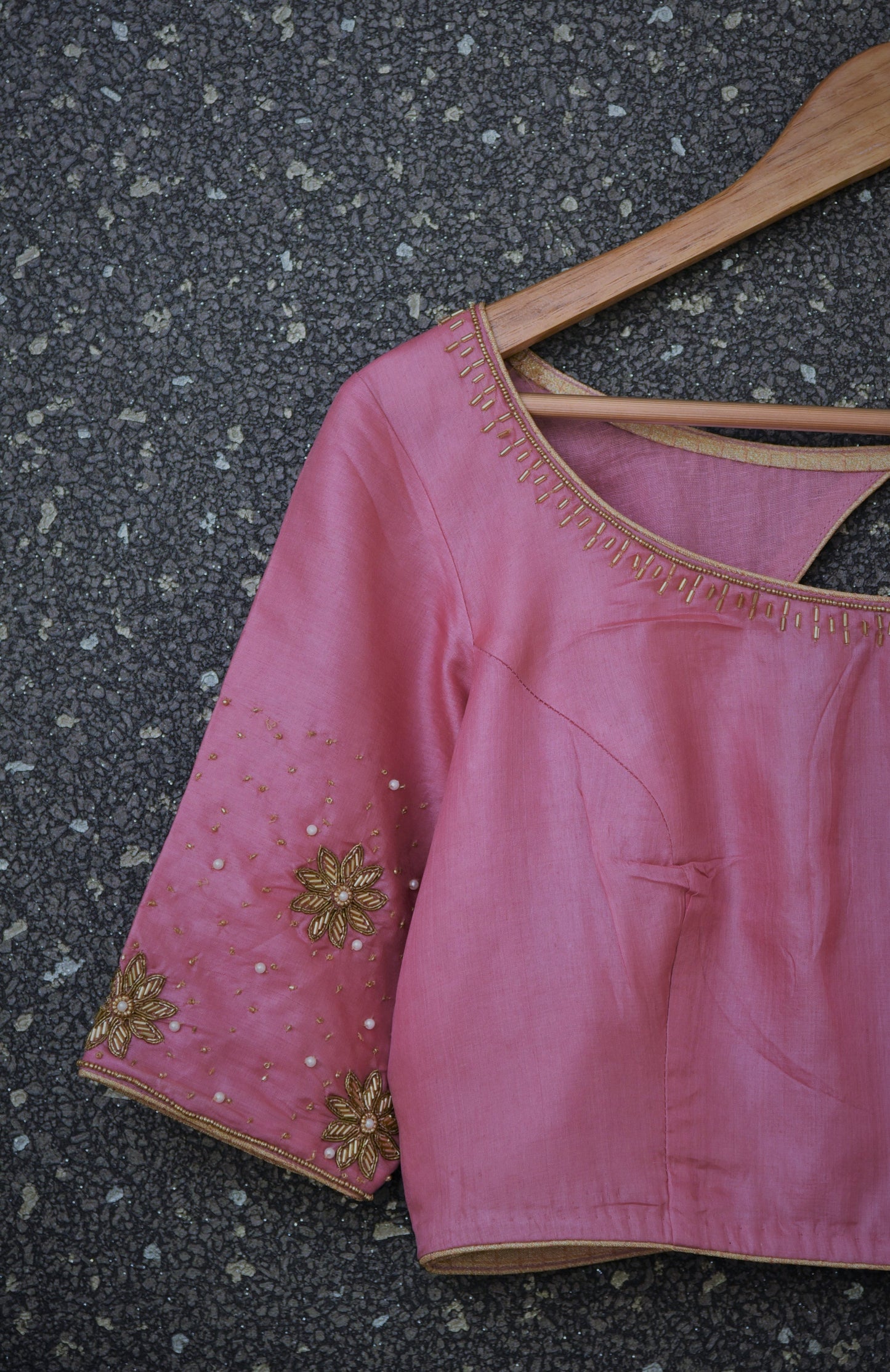 Pure Silk Embroidered Designer blouse - Summer Rose - Naksheband