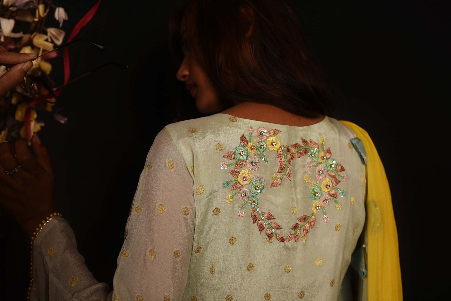 Pista Green And Yellow Color Teared Garara Georgette Set - Yarrow