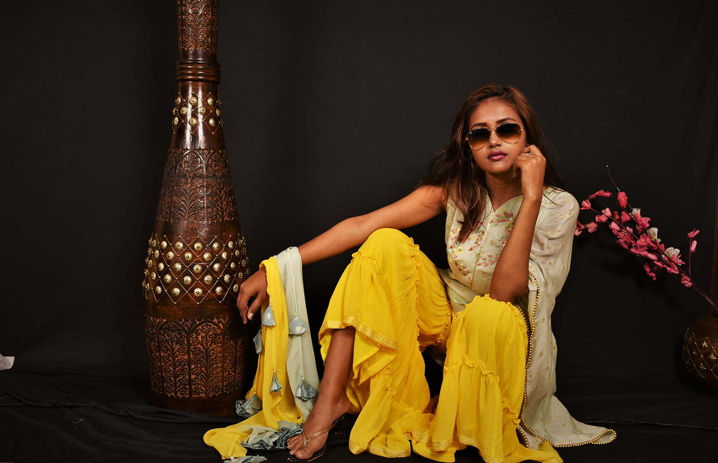 Pista Green And Yellow Color Teared Garara Georgette Set - Yarrow