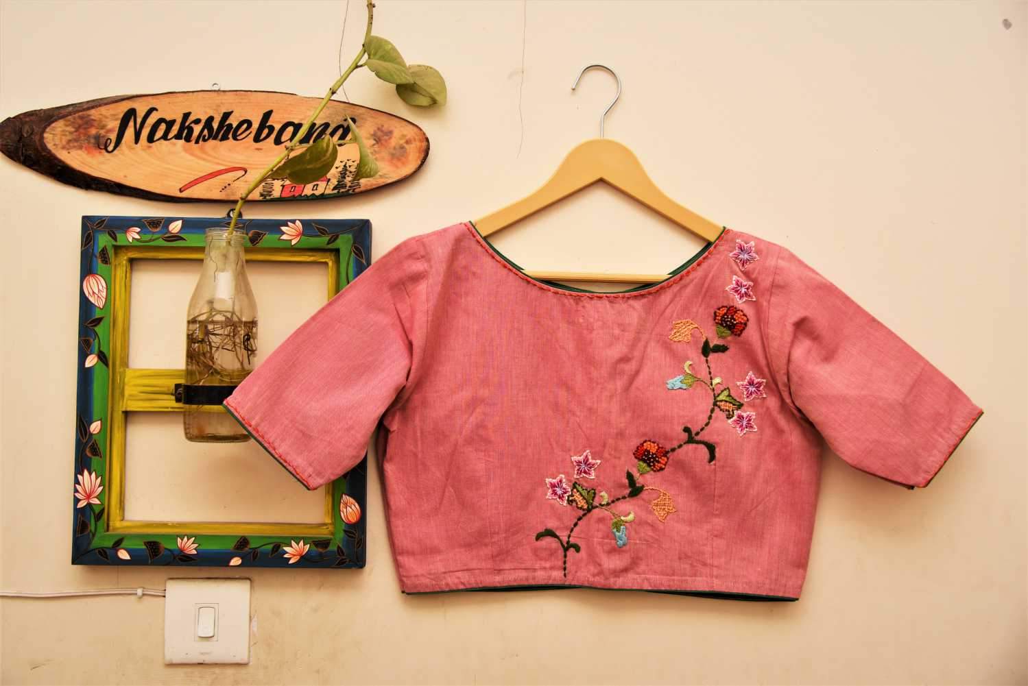 Pink Color Designer Pure Cotton Blouse - Popular Pink - Naksheband