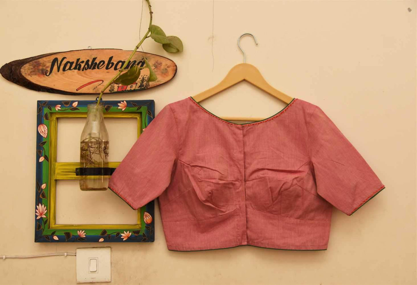 Designer Pure Cotton Blouse - Popular Pink - Naksheband