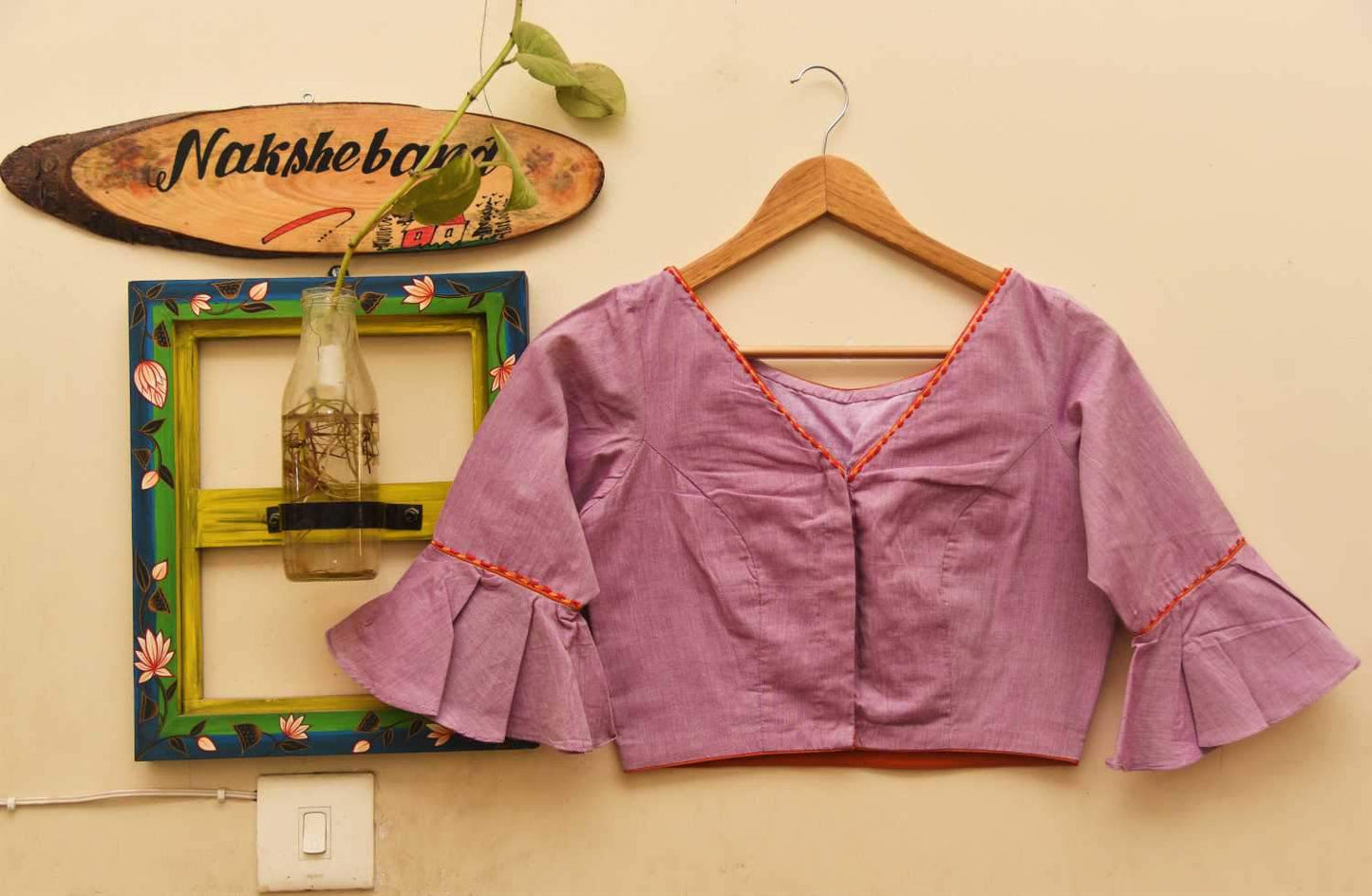 Pastel Purple Color Designer Pure Cotton Blouse - Periwinkle - Naksheband