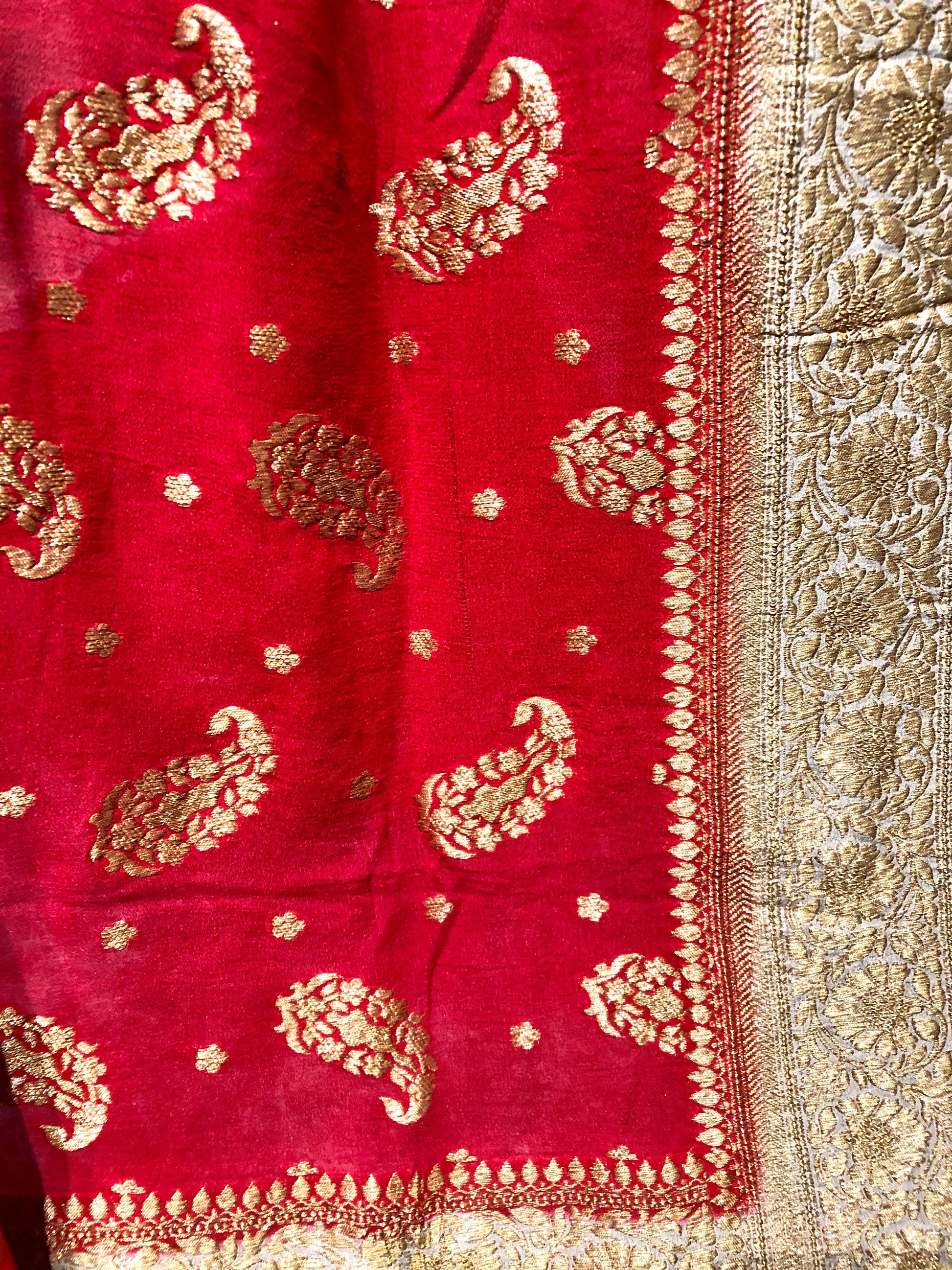 Pure Red Color Pure Muga Silk Suit Set Hand Embroidery - Red Anemone - Naksheband