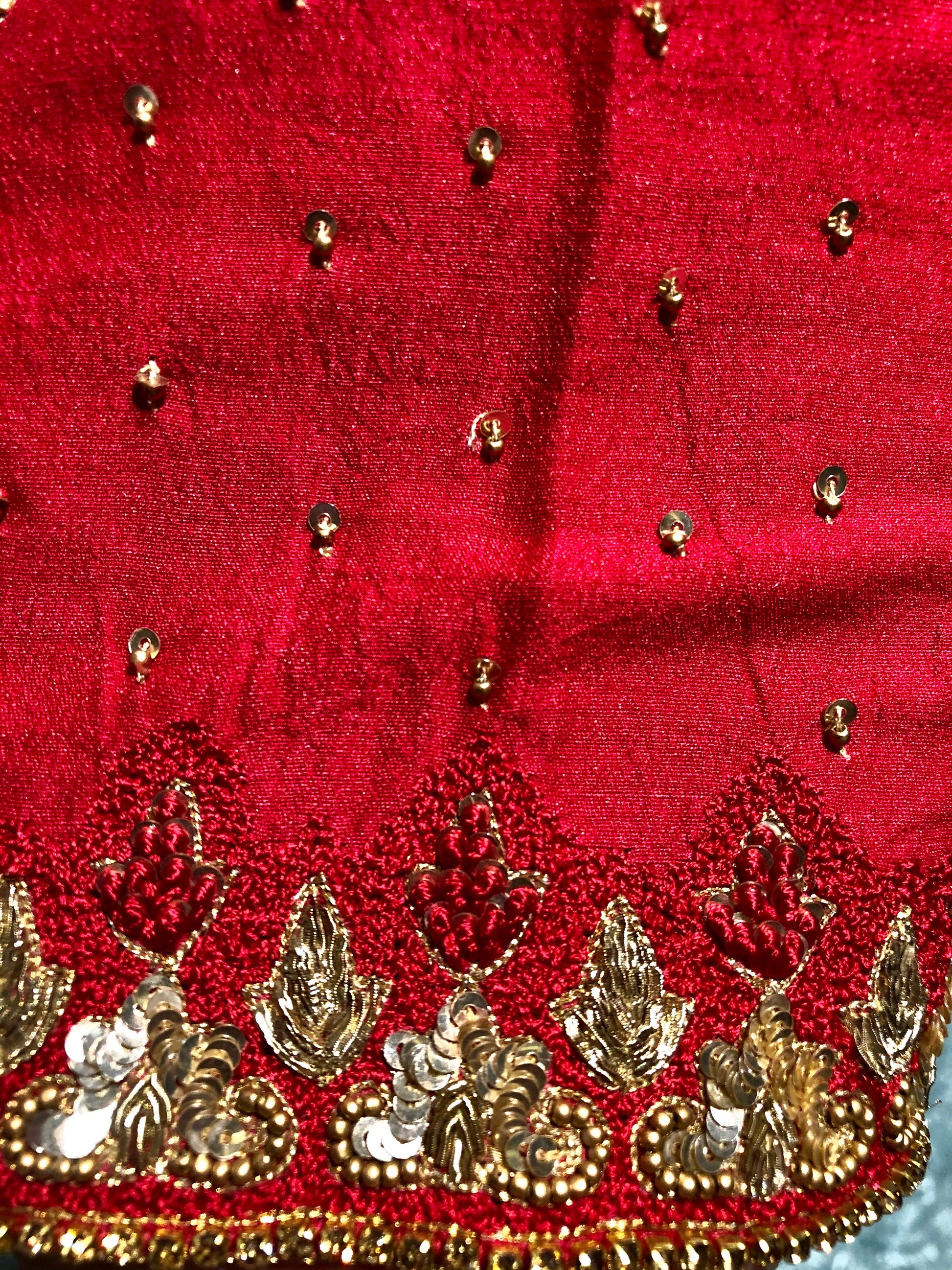 Pure Red Color Pure Muga Silk Suit Set Hand Embroidery - Red Anemone - Naksheband