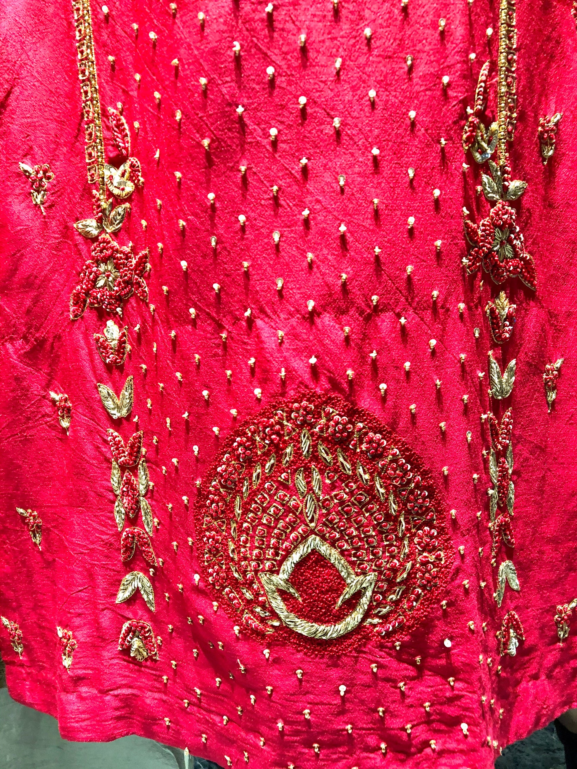 Pure Red Color Pure Muga Silk Suit Set Hand Embroidery - Red Anemone - Naksheband