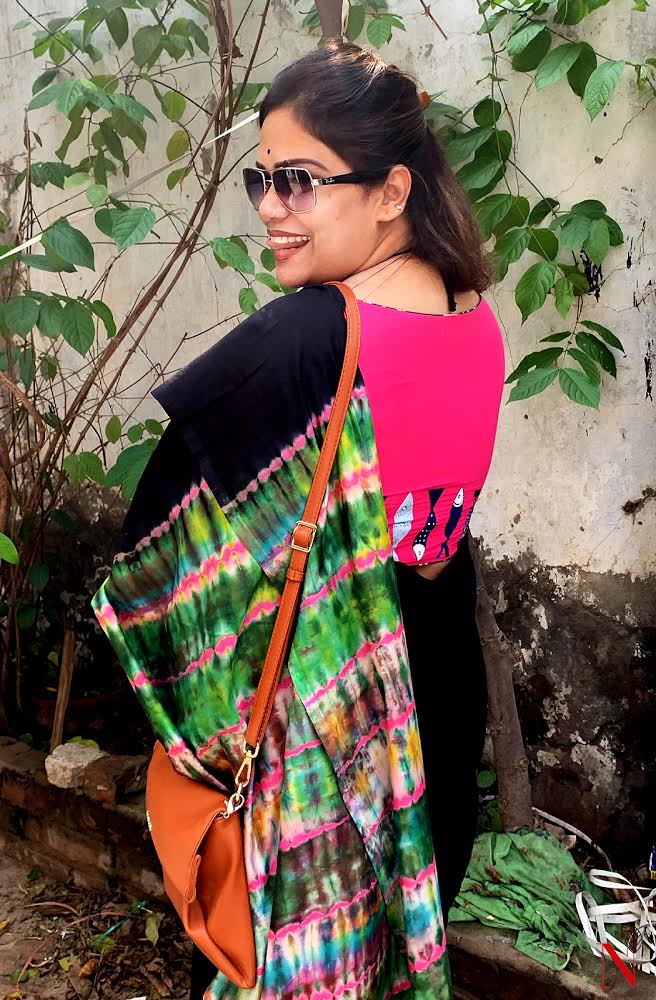 Black & Multicolor Pure Silk Chanderi Saree - Shibori - Naksheband