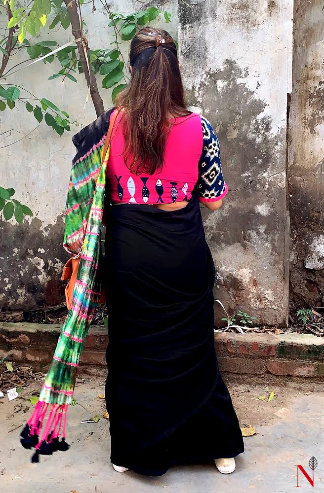 Black & Multicolor Pure Silk Chanderi Saree - Shibori - Naksheband