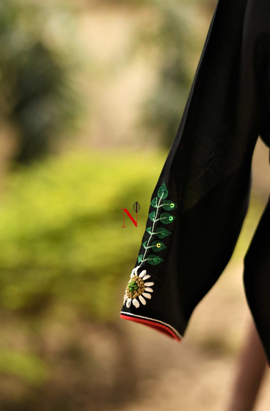 Black Crepe Hand Embroidered Designer Blouse - Naksheband
