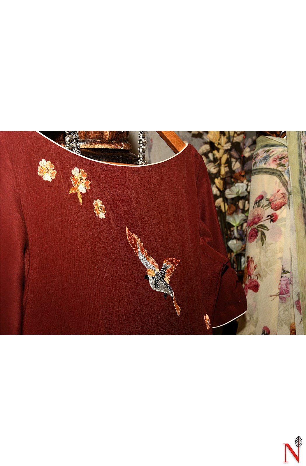 Muddy Brown Pure Crepe Hand Embroidered Designer Blouse - Naksheband