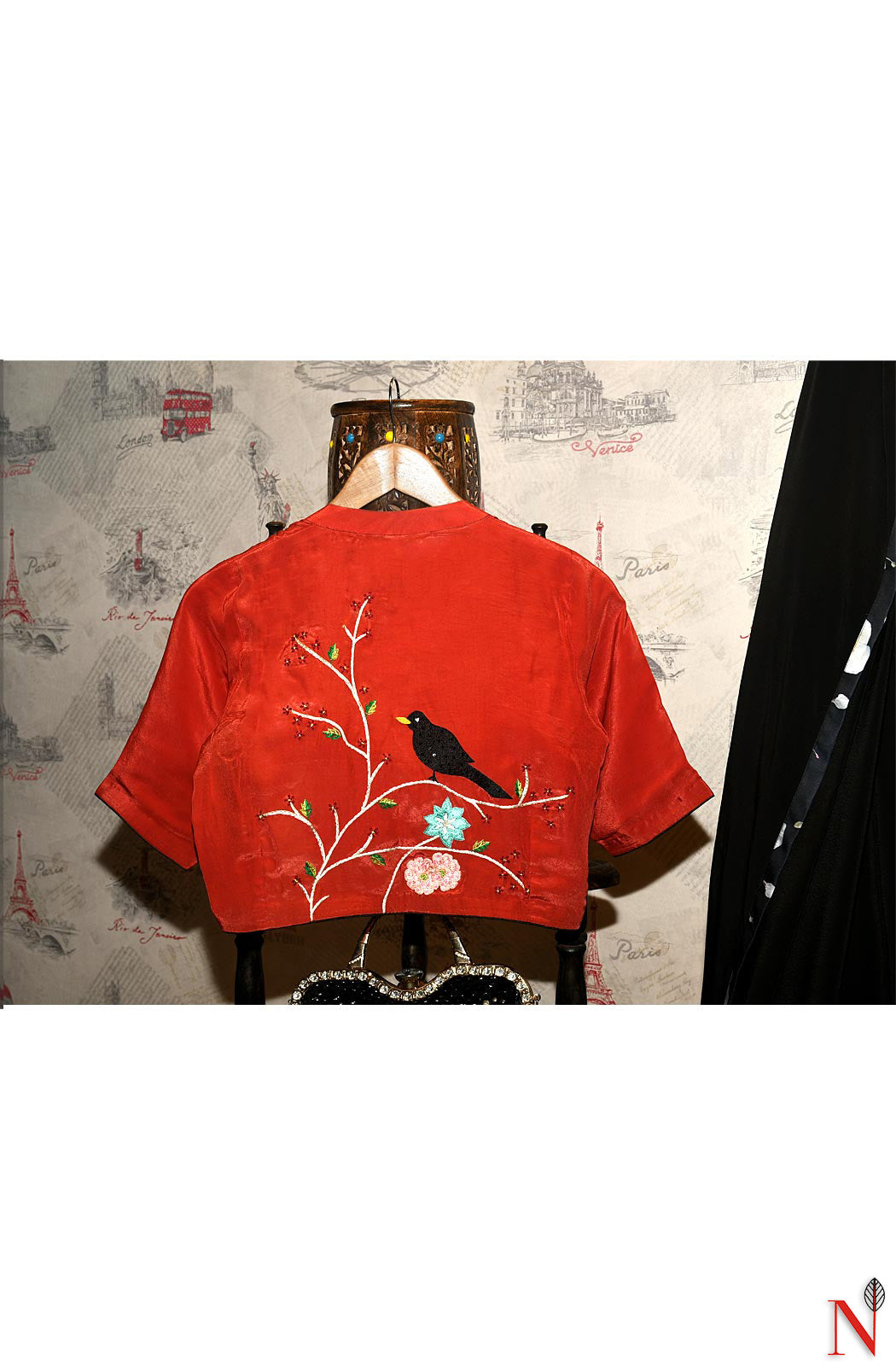 Rust Pure Crepe Hand Embroidered Designer Blouse - Naksheband