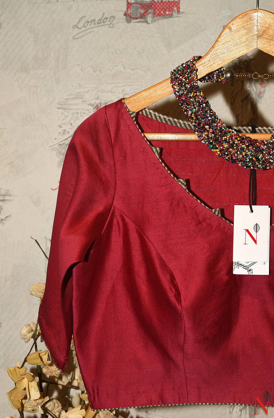 Rani Pure Silk Chanderi Hand Embroidered Designer Blouse - Naksheband