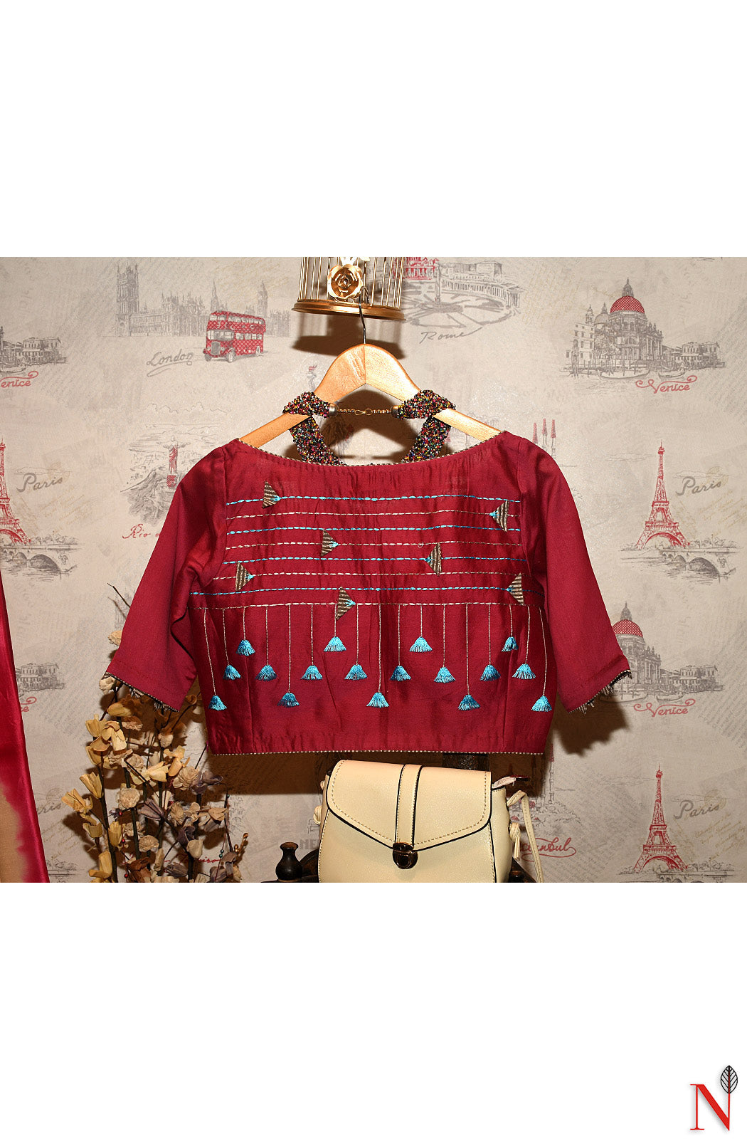 Rani Pure Silk Chanderi Hand Embroidered Designer Blouse - Naksheband
