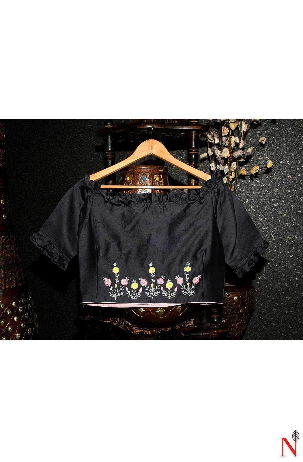 Grey Pure Silk Chanderi Hand Embroidered Designer Blouse - Naksheband