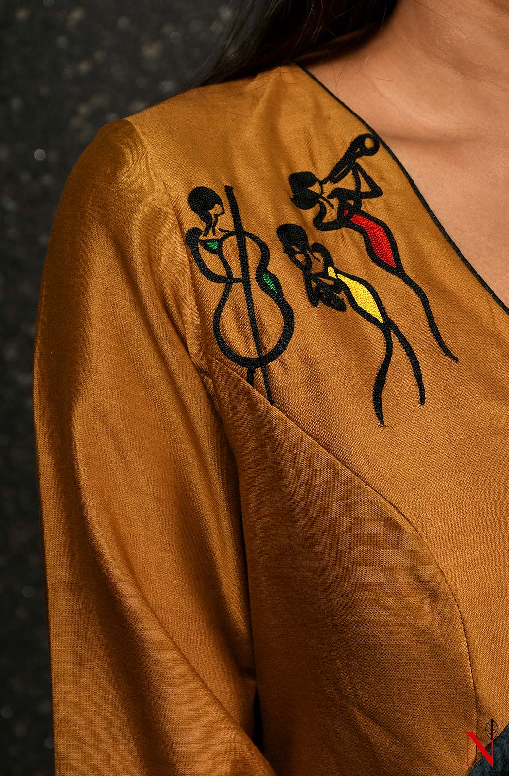 Brown Pure Silk Chanderi Hand Embroidered Designer Blouse - Naksheband