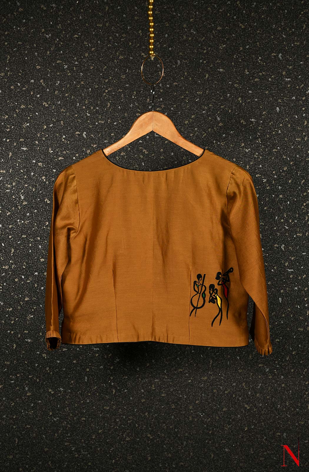 Brown Pure Silk Chanderi Hand Embroidered Designer Blouse - Naksheband