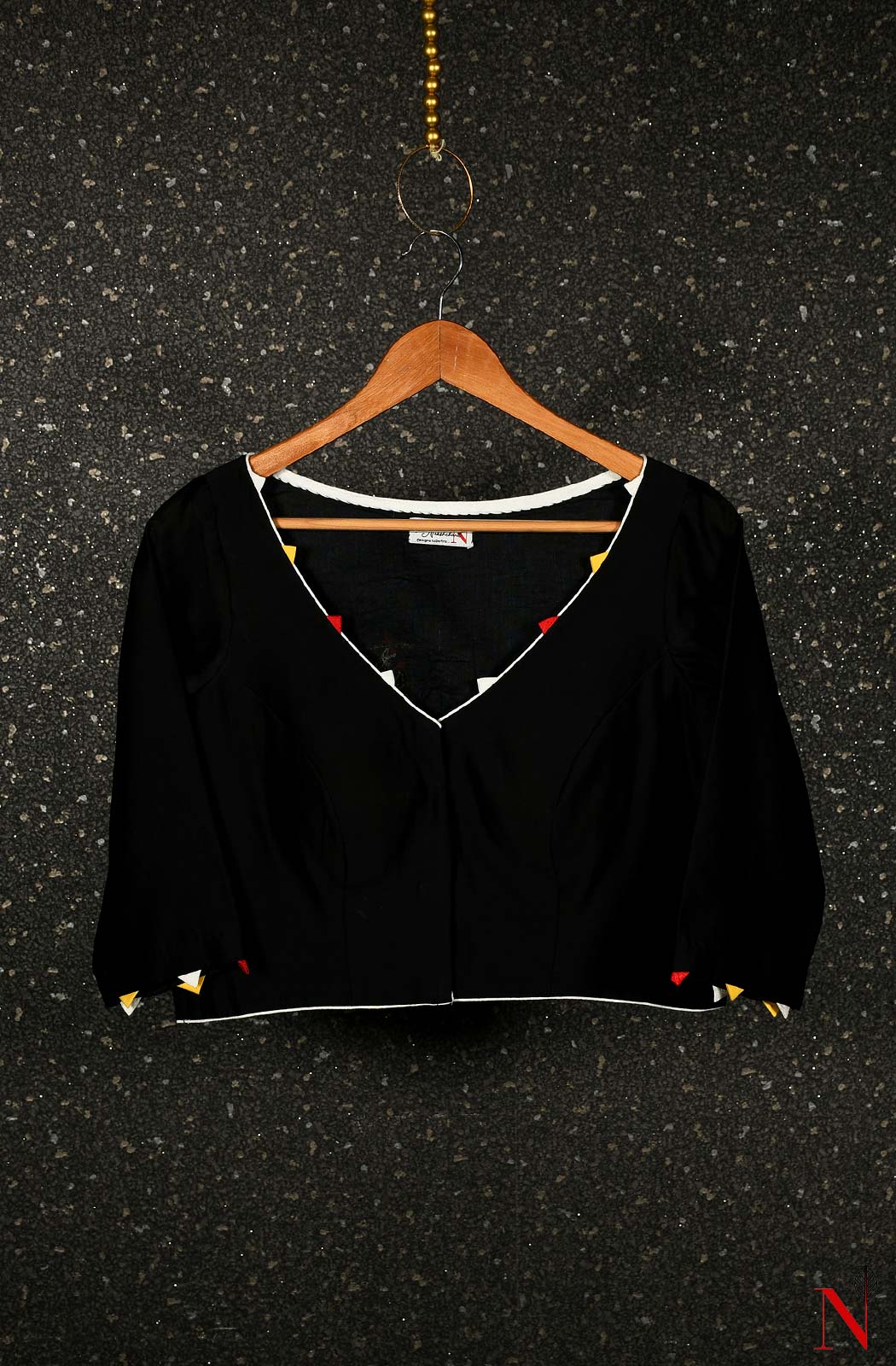 Black Pure Silk Chanderi Hand Embroidered Designer Blouse
