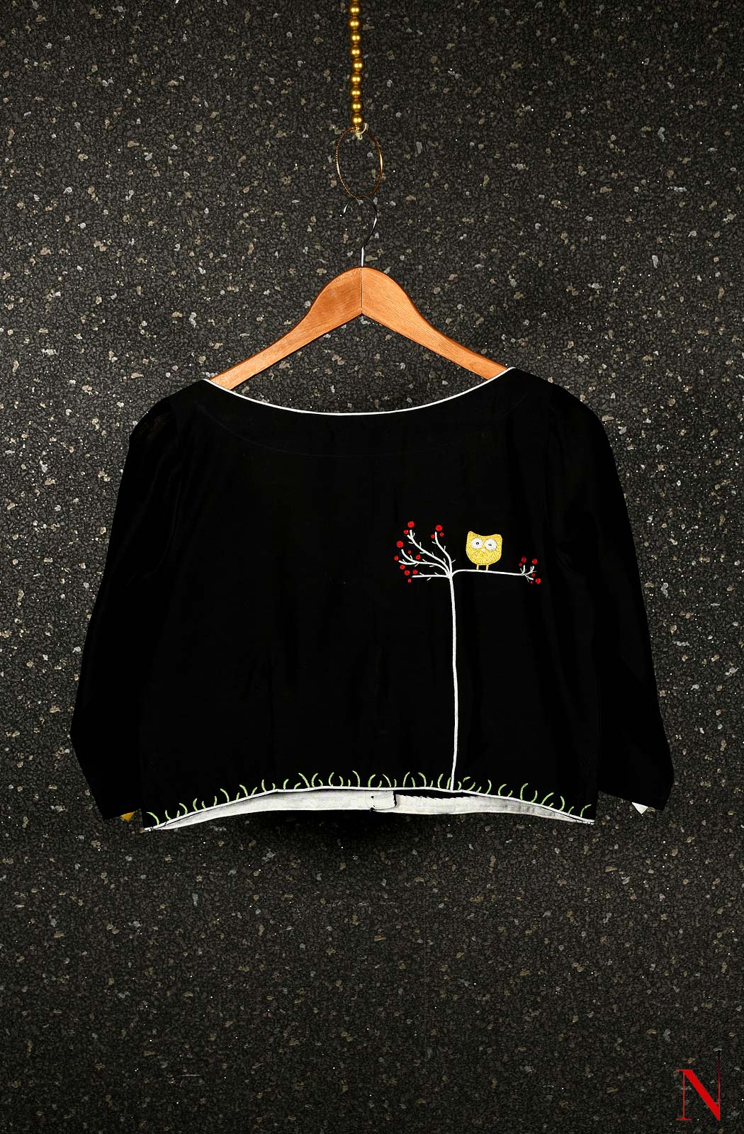 Black Pure Silk Chanderi Hand Embroidered Designer Blouse - Naksheband