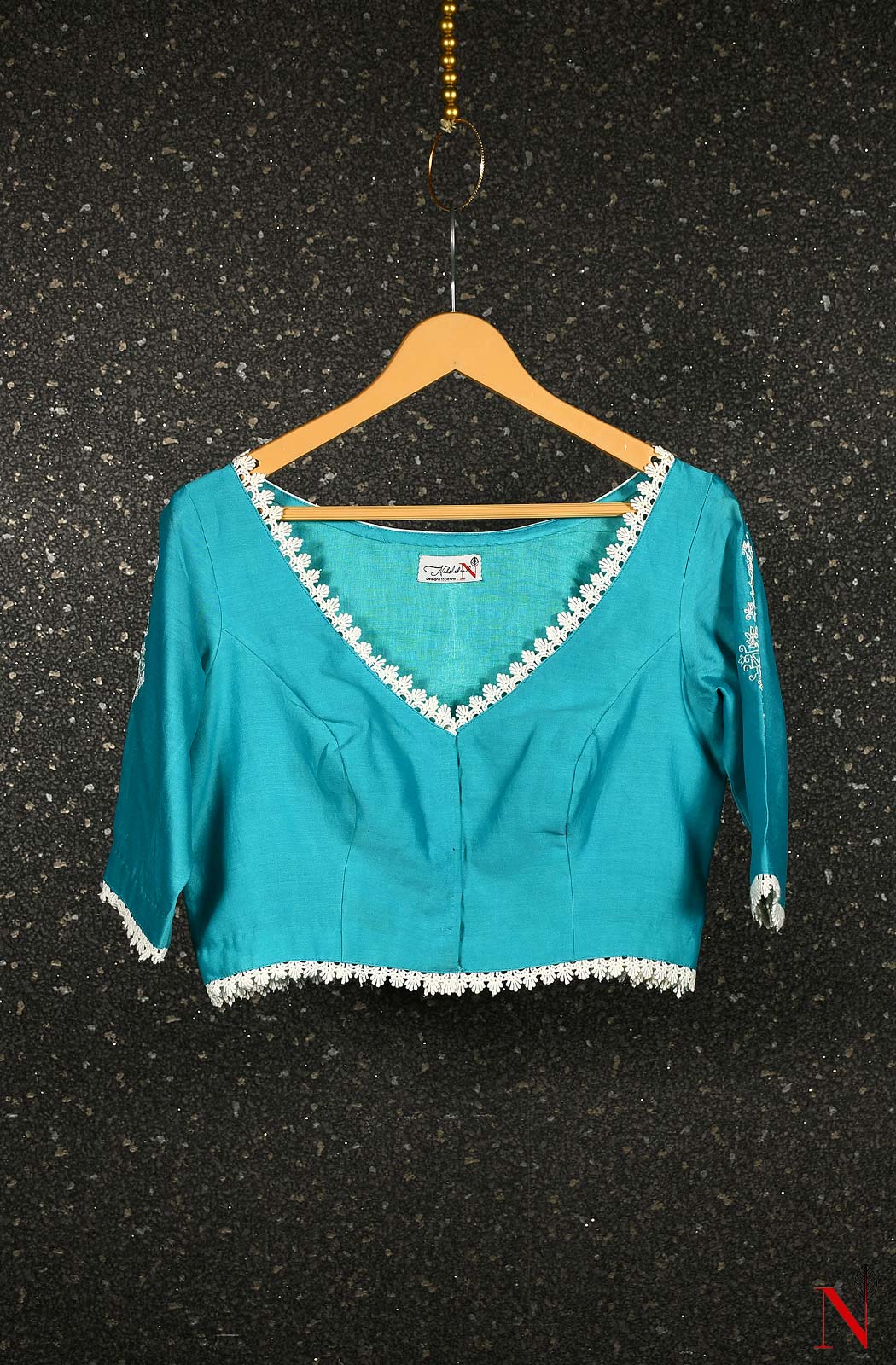 Sky Blue Pure Silk Chanderi Hand Embroidered Designer Blouse - Naksheband